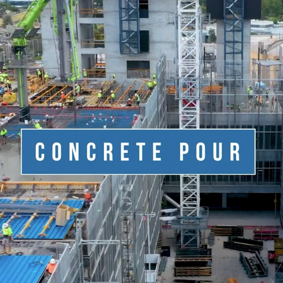 A drone captures the precision of concrete pours at a construction site.